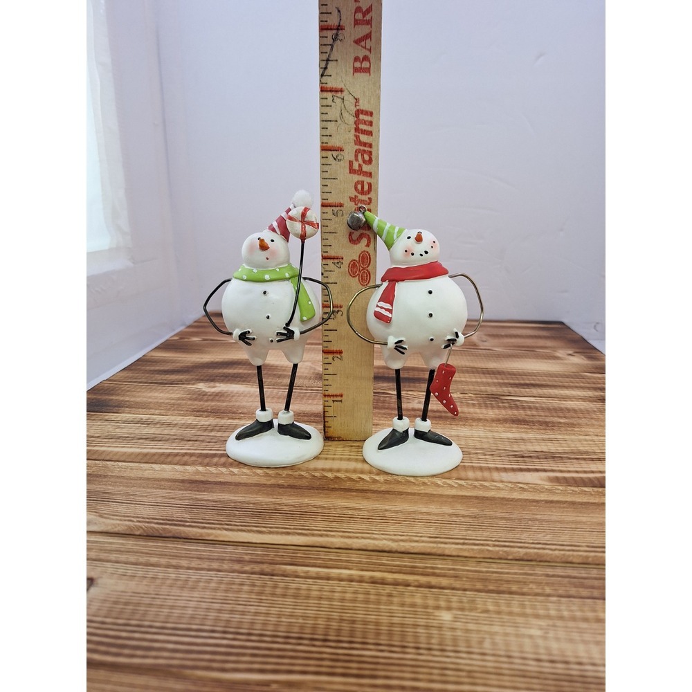 Christmas Snowmen‎ 6" figurines. Lot of 2 Wire Clay Winter Decor - Picture 7 of 9